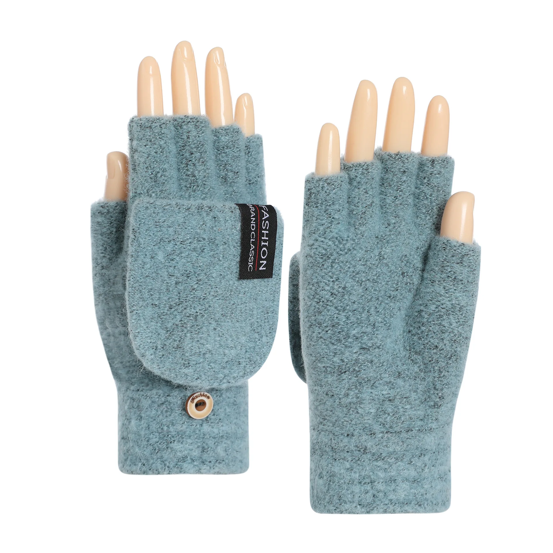 Inverno nova malha flip metade dedo luvas masculinas e femininas capa traseira luvas quentes luvas grossas