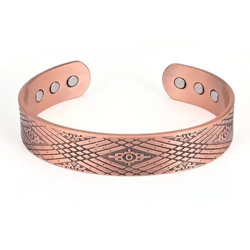 Magnetic Pure Copper Bracelet Men Benefits Energy Adjustable Cuff Bracelet Male Vintage  Wide Copper Bracelet & Bangles Mens