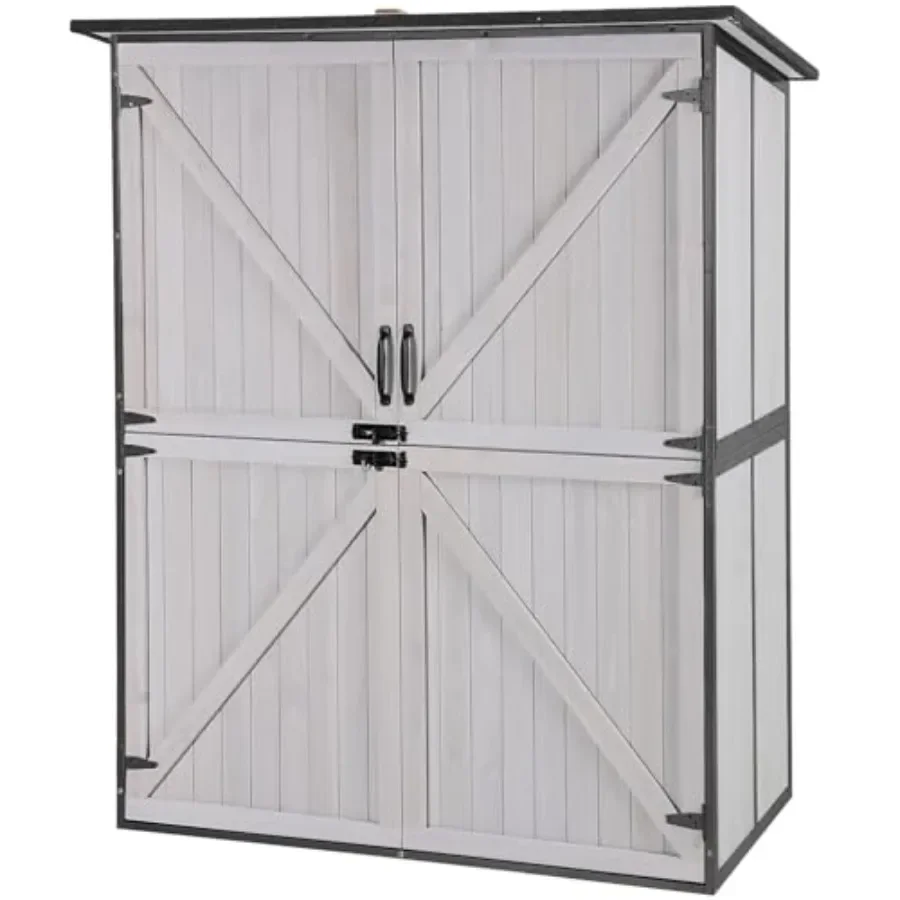 Outdoor Storage Shed for Garden Tools: Heavy-duty Metal Frame, Gray Finish, Weather-resistant with Adjustable Shelves and Woode
