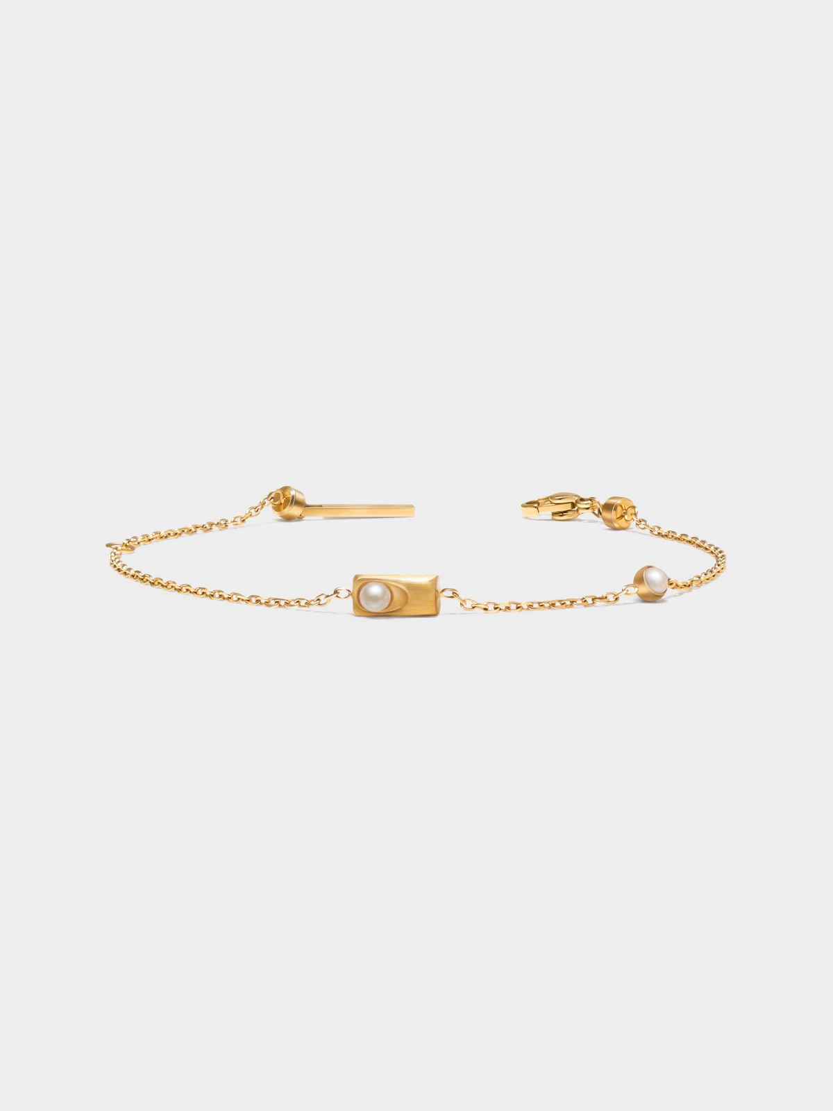 18K Gold Plated 6A Freshwater Baby Pearl Station Bracelet for Women Geometric Rectangle Adjustable Chain Jewelry