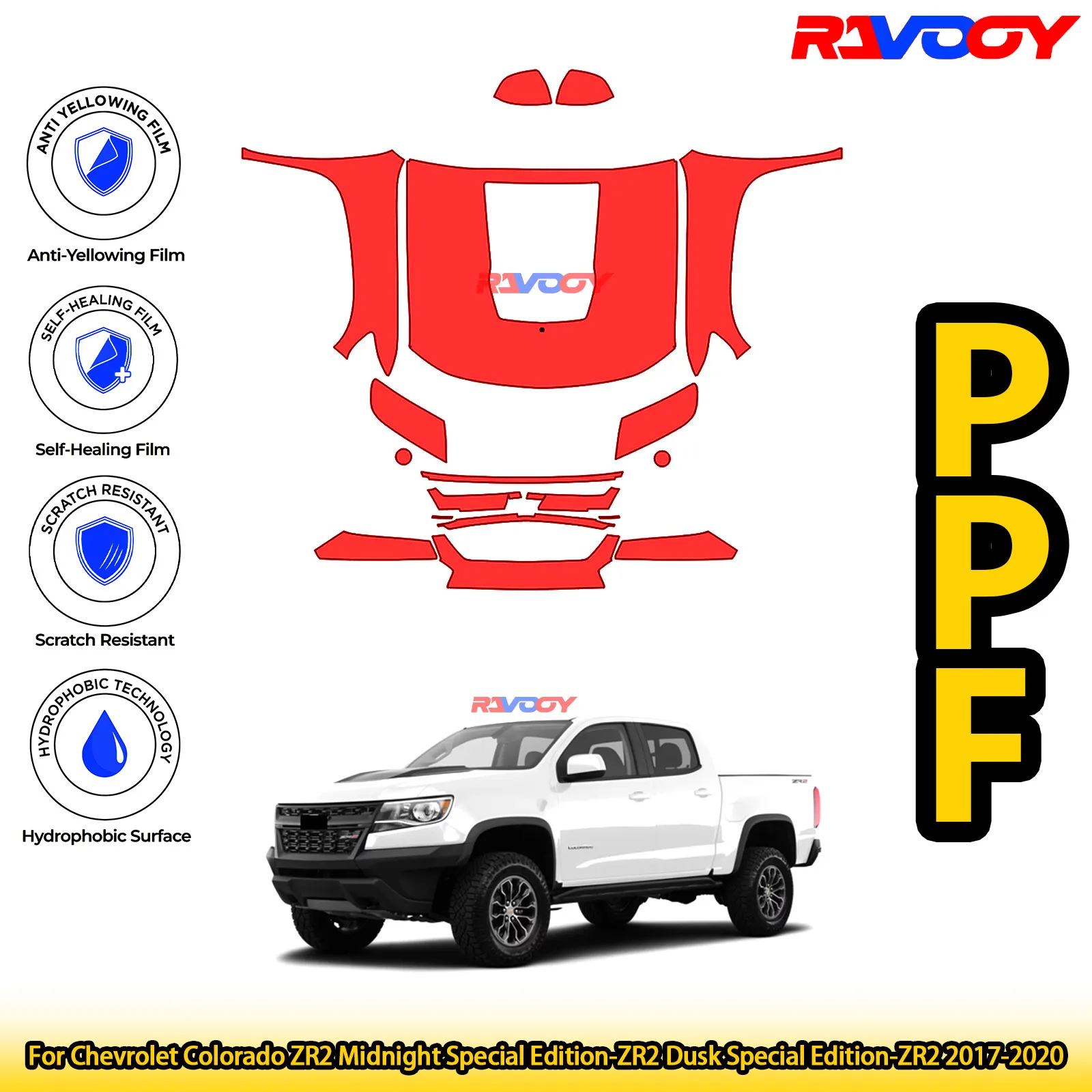 

Для Chevrolet Colorado ZR2 Midnight Special 2017-2020 глянцевая матовая черная предварительно вырезанная передняя PPF комплект защитная пленка для краски