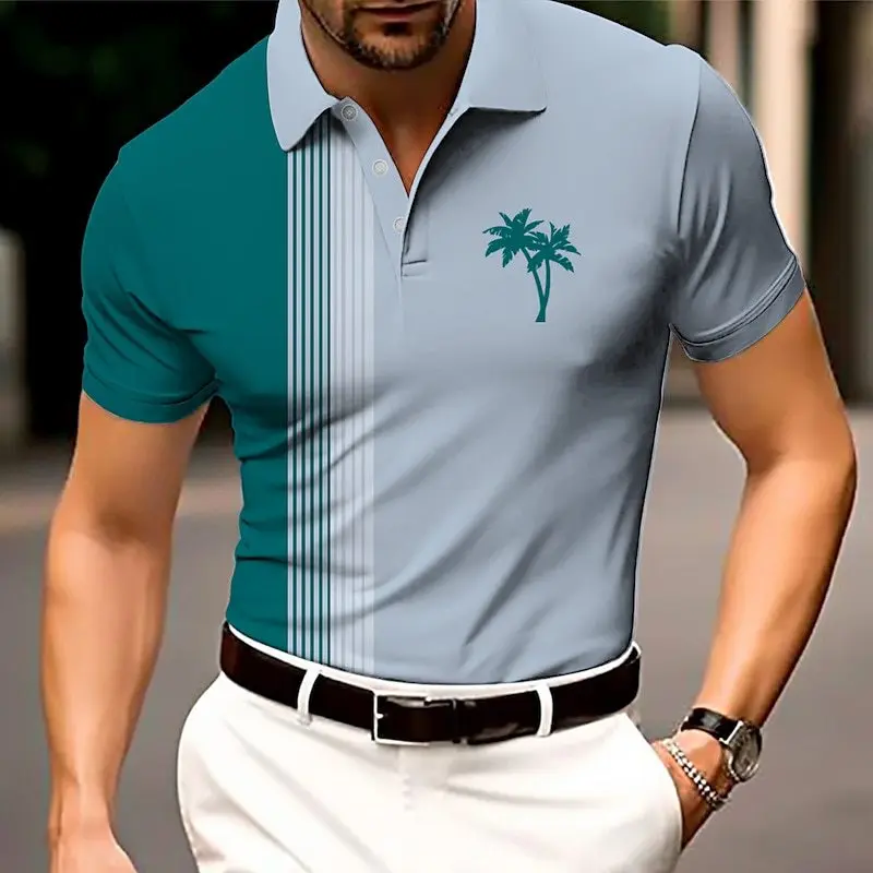 Fashion Men's Striped Trend Polo T-Shirts Summer Short Sleeve Breathable 3d Print Street POLO Tee 6XL Big Size Beach Casual Tops image 2