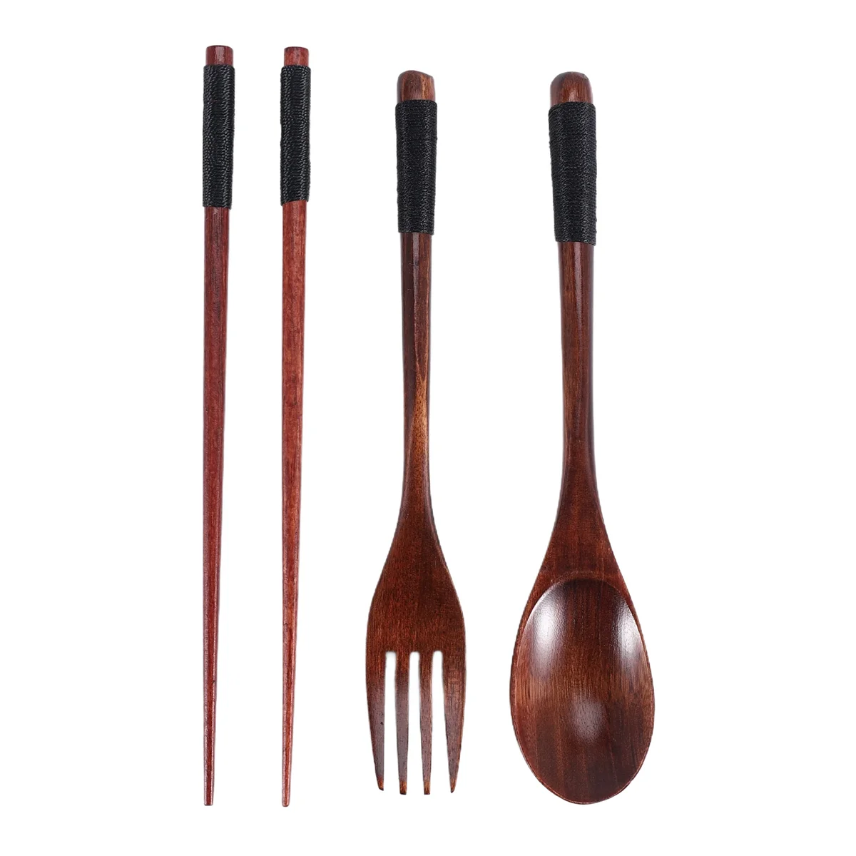 Деревянный набор столовых приборов, деревянный портативный набор палочек для еды, ложка, вилка, посуда, столовая посуда с черной спиральной нитью