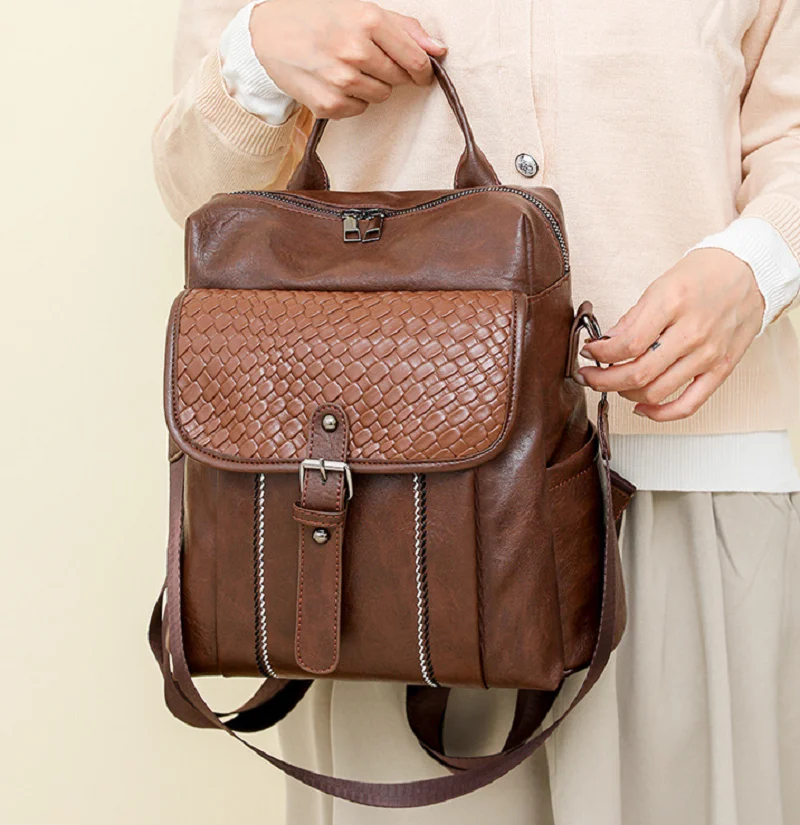 New Korean Large Capacity Travel Backpacks Women's Fashion Vintage Soft Leather Shoulder Bags Totes School Bag Messenger Bagpack