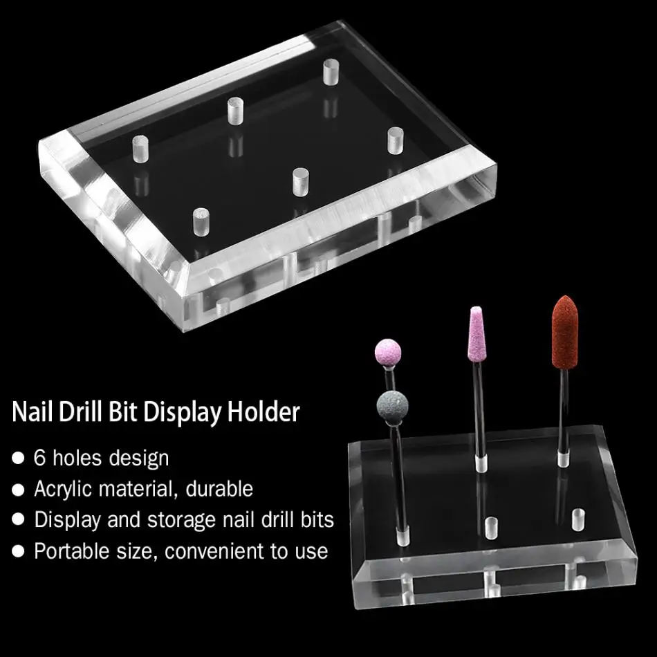 10PCS Clear 6Holes Acrylic Dental Bur Holder Stand Display Case For Nail Drill Bits