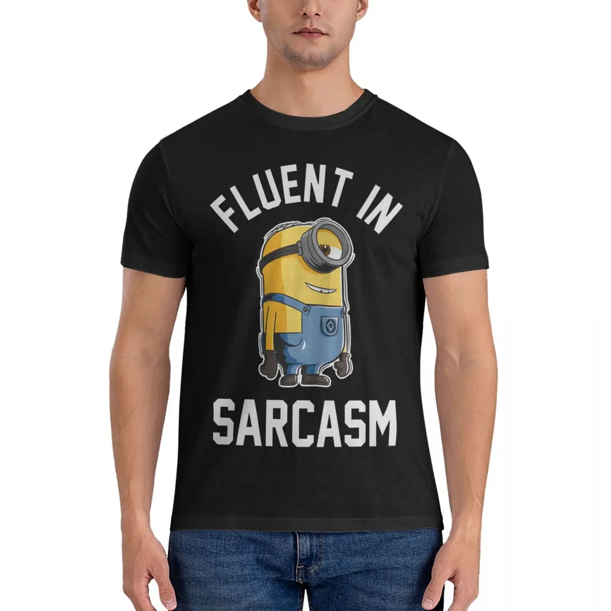 Minions Fluent In Sarcasm Smirk Portrait T-Shirt Men Despicable Me Awesome 100% Cotton Tee Shirt Round Neck Short Sleeve T Shirt