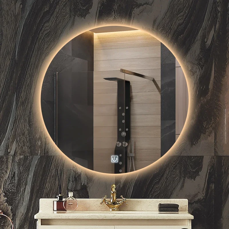 40/50/60CM Round Smart Decorative Mirror Hotel Bedroom Defogging LED Bathroom Mirror 3 Color Adjustable With Backlight