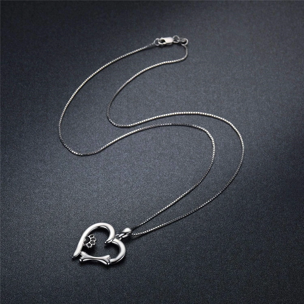 Creative Heart Shape Dog Paw Bone Pendant Necklace for Women Fashion Pet Jewelry Accessories Puppy Memorial Gifts collares