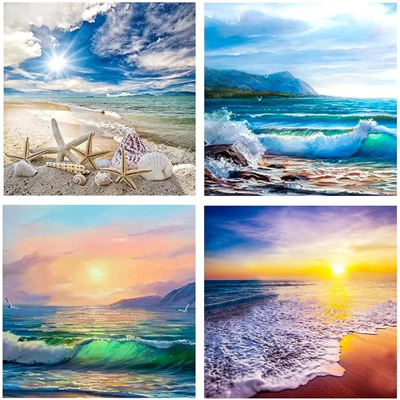 

4 Pack 5D Diamond Painting Kits, Adults By Number Diamond Painting Artkits ,For Home Wall Decor Seaside