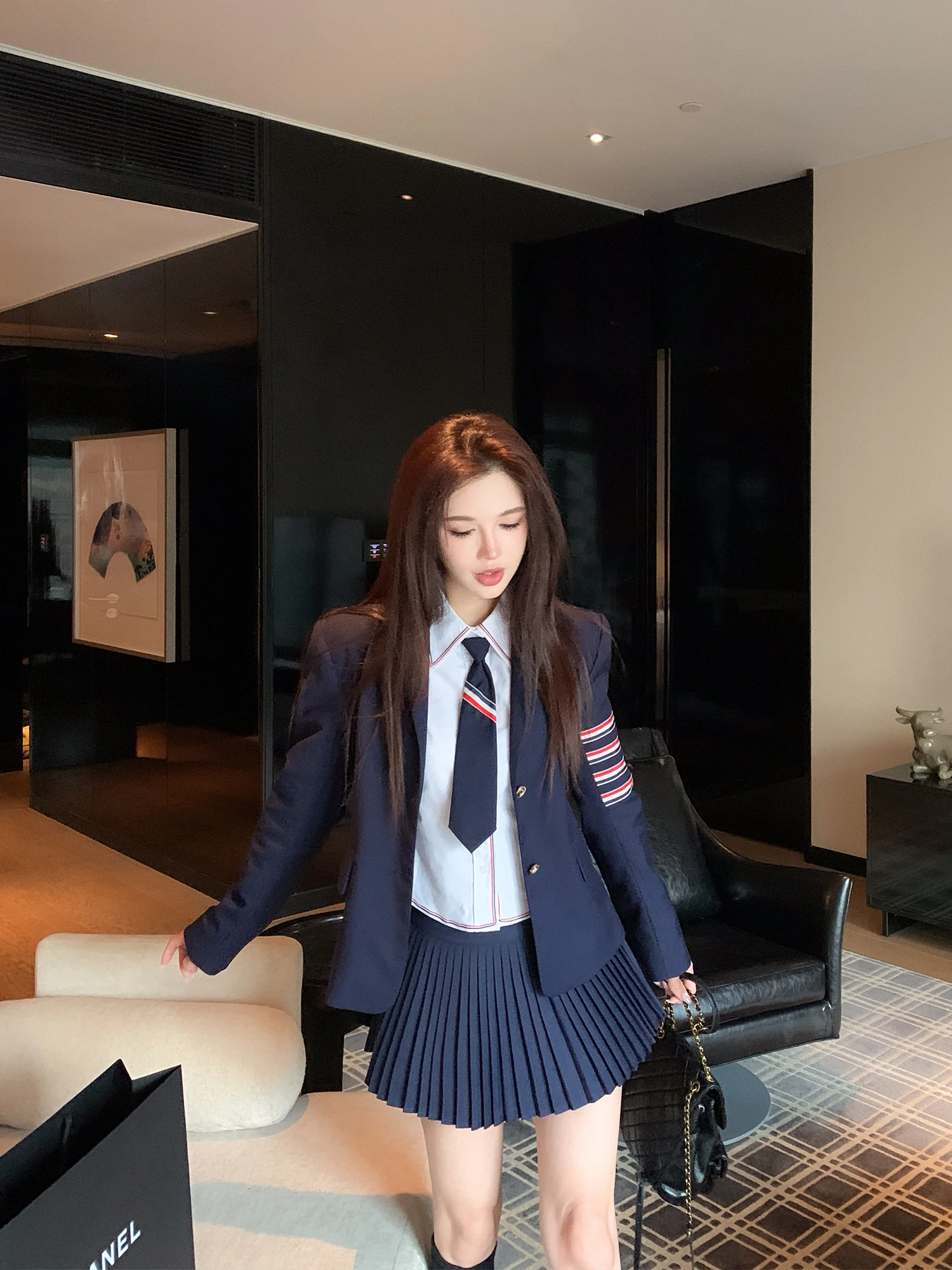 

LADIES FIRST Academic Sle Suit Jaet Women's Casual Busin Long Sve V-Ne Striped Design Drapey Tea Break Coat