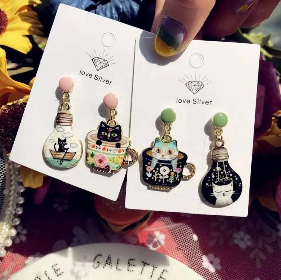 New Fashion Cute Sweeet Cup Cat Drop Dangle Earrings for Women Girls Party Jewelry Gift image 3