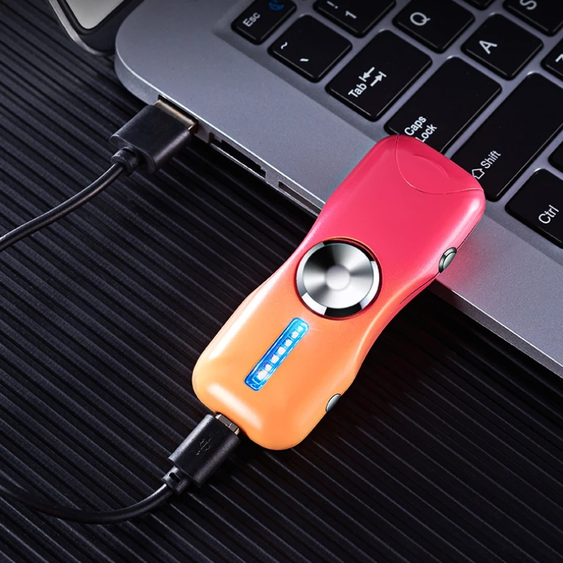 New Creative Gradient Color Fingertip Gyro Windproof Double Arc 18 Flash Patterns Press Ignition USB Lighter Smoking Accessories