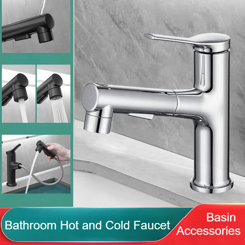 

Bathroom Faucet Hot and Cold Water Outlet Pull Type Tap Modern Toilet Sink Faucet Water Outlet Washbasin Shower Faucet Tap