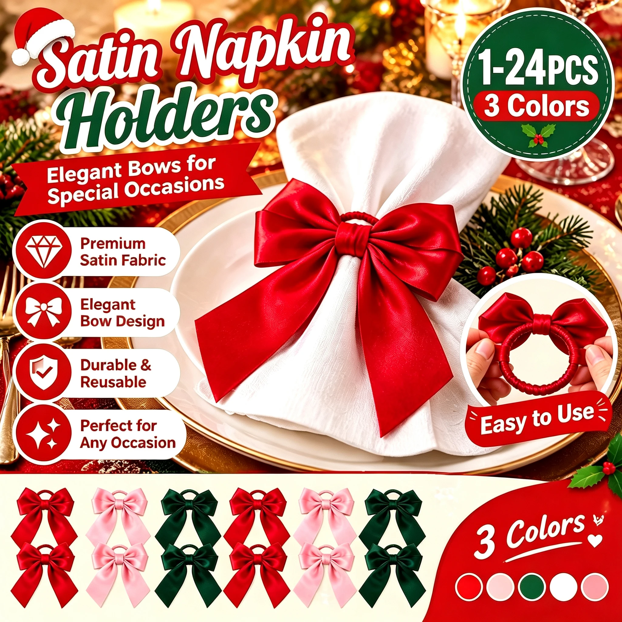 Formal Satin Napkin Holders Bow Tie Design for Wedding Tables Christmas Banquets Special Occasion Settings