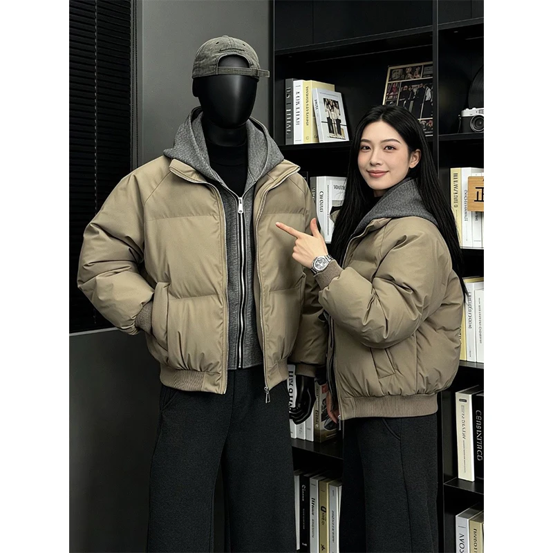 

Thiened ort Cotton Jaet Hooded Men's Winter Warmth Outerwear PU Leather Youth Casual Sle Zipper Closure Color