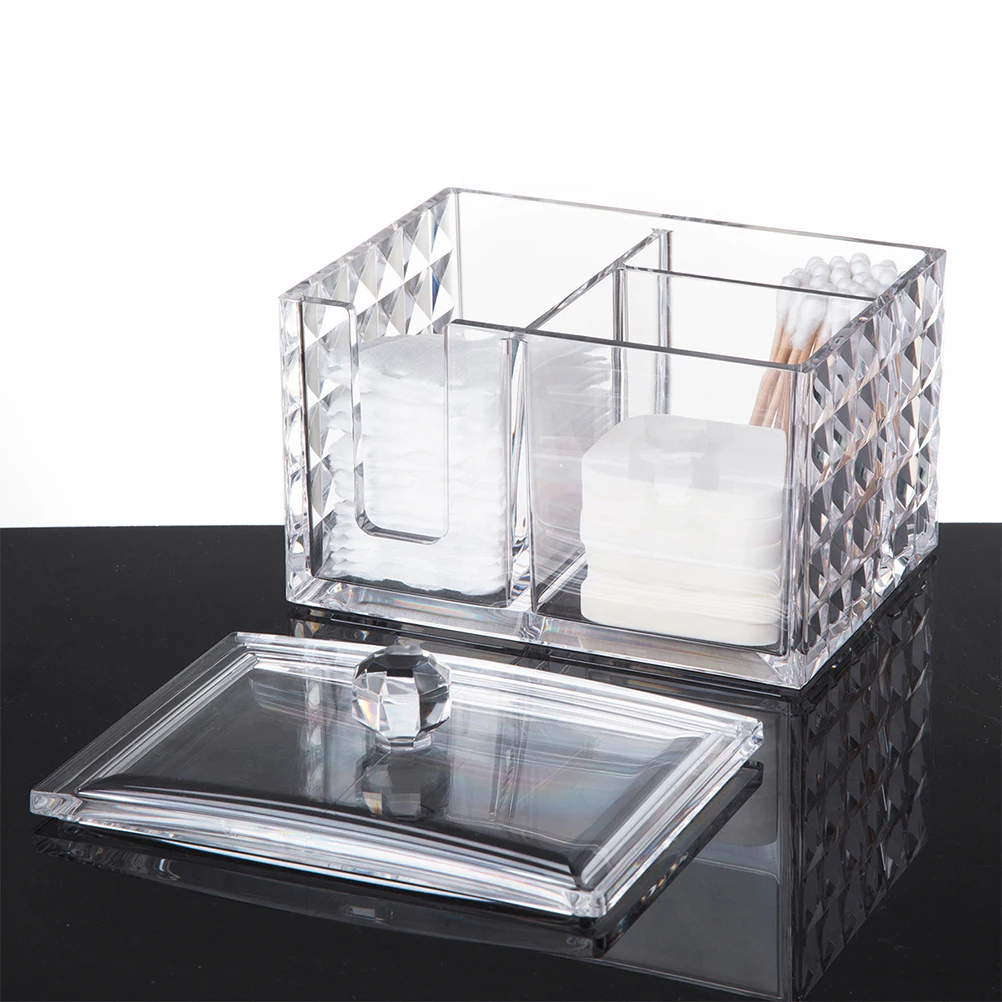 

Cotton Swab Storage Box Transparent Acrylic Desktop Organizer Home Storage Case For Cosmetics Brushes Cotton Pads Dustproof