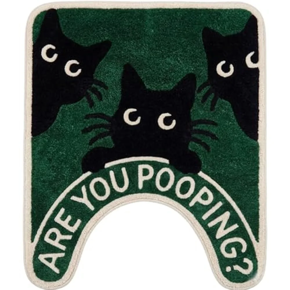 Toilet Rug U-Shaped - are You Pooping? Funny Black Cat Rug, 24''x20'' Inch Non-Slip Toilet Mat, Soft Absorbent Fun Bathroom Rugs