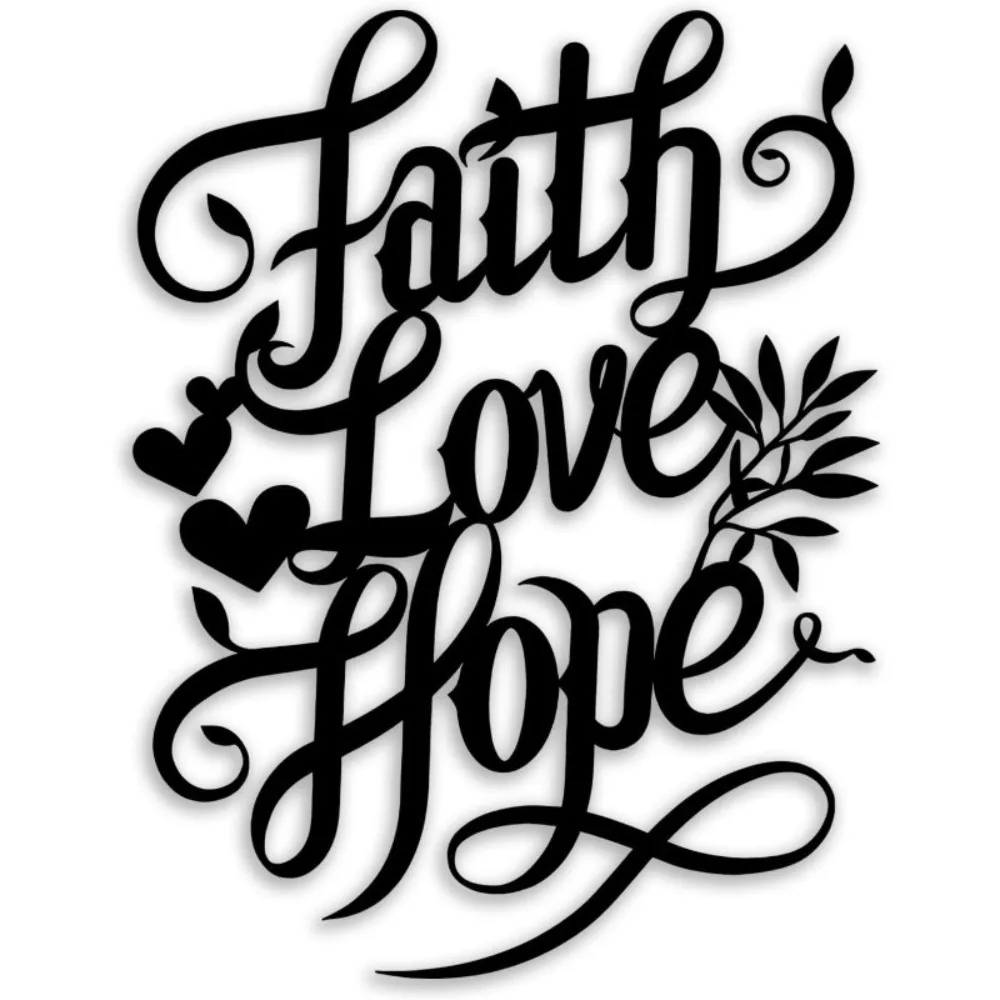 1PC Art mural en métal noir Faith Love Hope, panneau inspirant pour salon, chambre à coucher, bureau