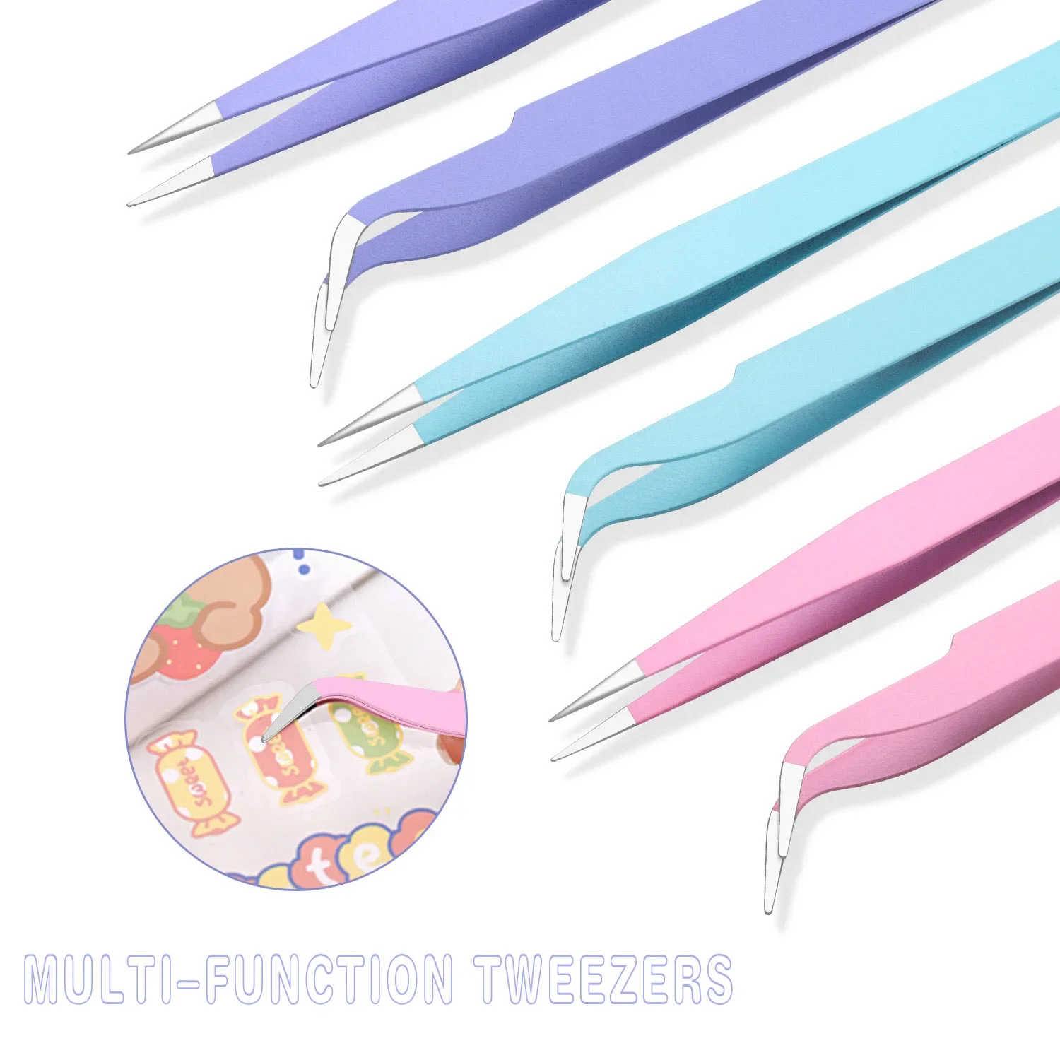 Pinzas antiestáticas de colores para extensión de pestañas, juego de acero inoxidable para cejas, pinzas de precisión de belleza, Kit de maquillaje, herramientas de reparación