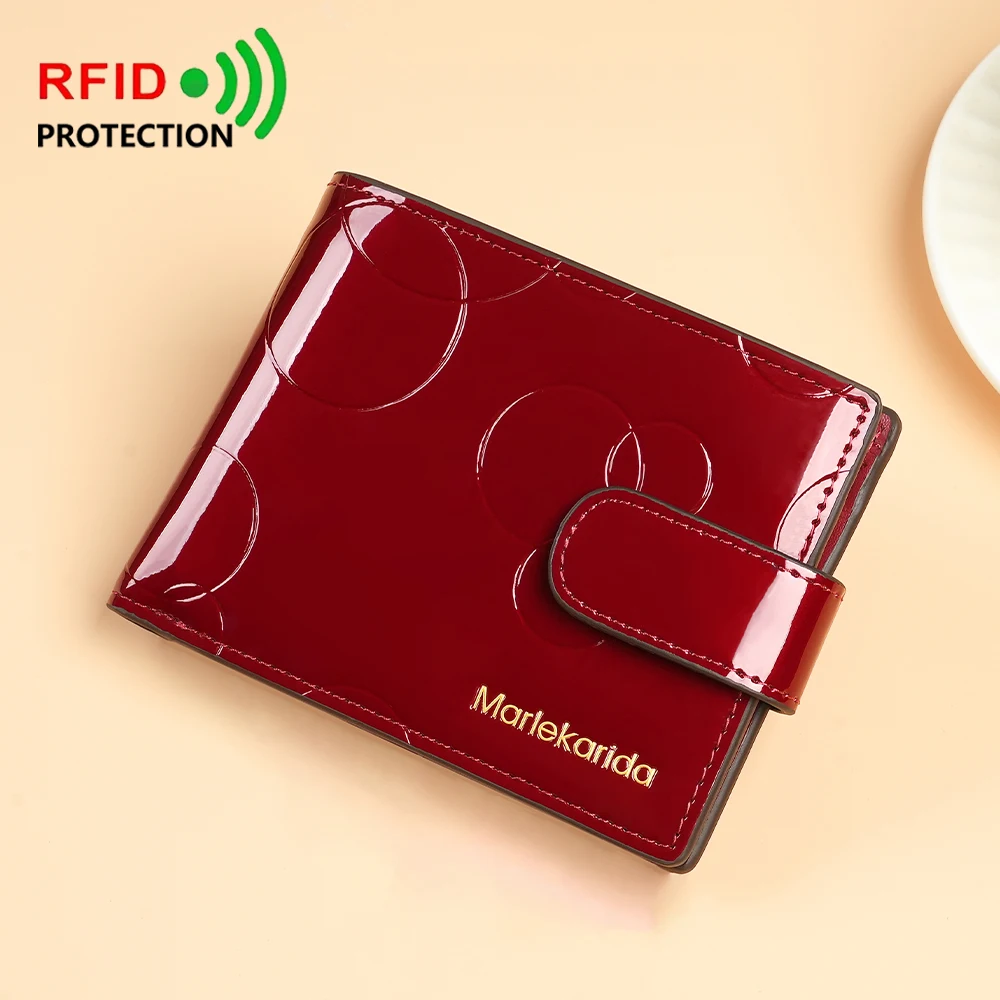 

Модные женские кошельки из лакированной кожи с RFID-защитой, держатели для карт, короткие кошельки-бифолды с отделением для монет, сумочки.