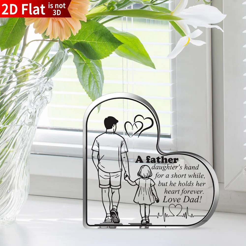 Heart Acrylic Desk Plaque Father Daughter Gift, Line Art Silhouette Acrylic Heart Decor For Dad
