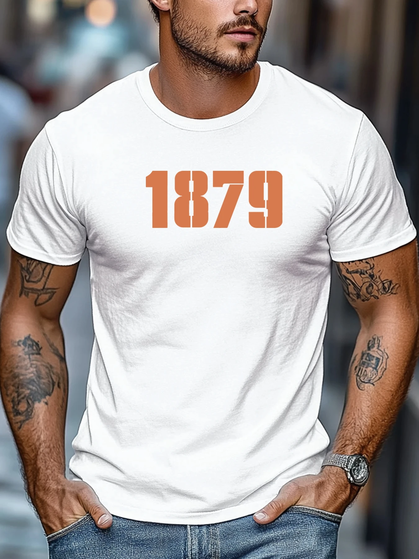 تي شيرت رجالي 1879 رسومات رقمية صيف لينة مريحة تناسب تي شيرت ملابس يومية قمم