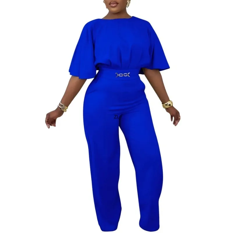 2024 African Clothes for Women African Summer Short Sleeve High Waist Polyester Long Jumpsuit Dashiki Africa Clothing S-3XL