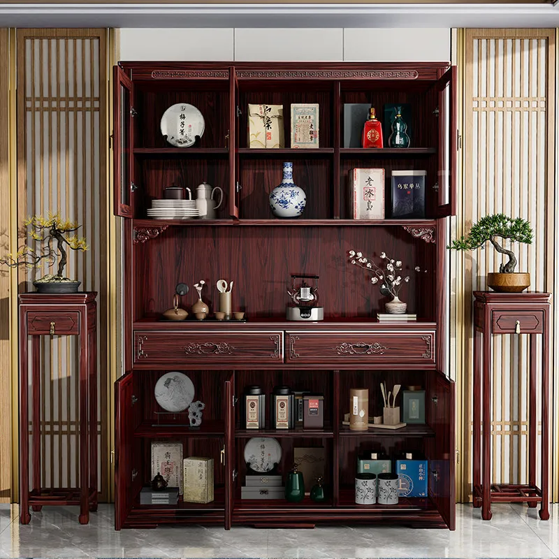 New Chinese-style solid wood rosewood dining side cabinet integrated high cabinet against the multi-functional storage locker