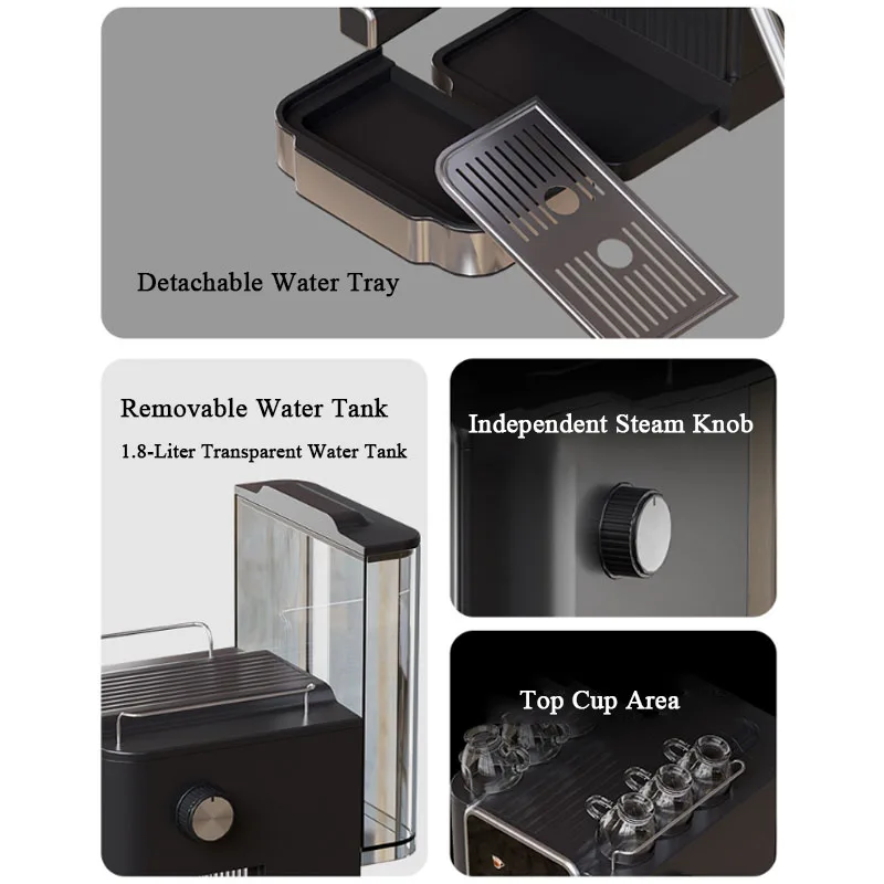 Электрическая кофеварка для эспрессо, профессиональная кофеварка для эспрессо, полуавтоматическая вспениватель молока для латте, капучино, итальянские кофемашины