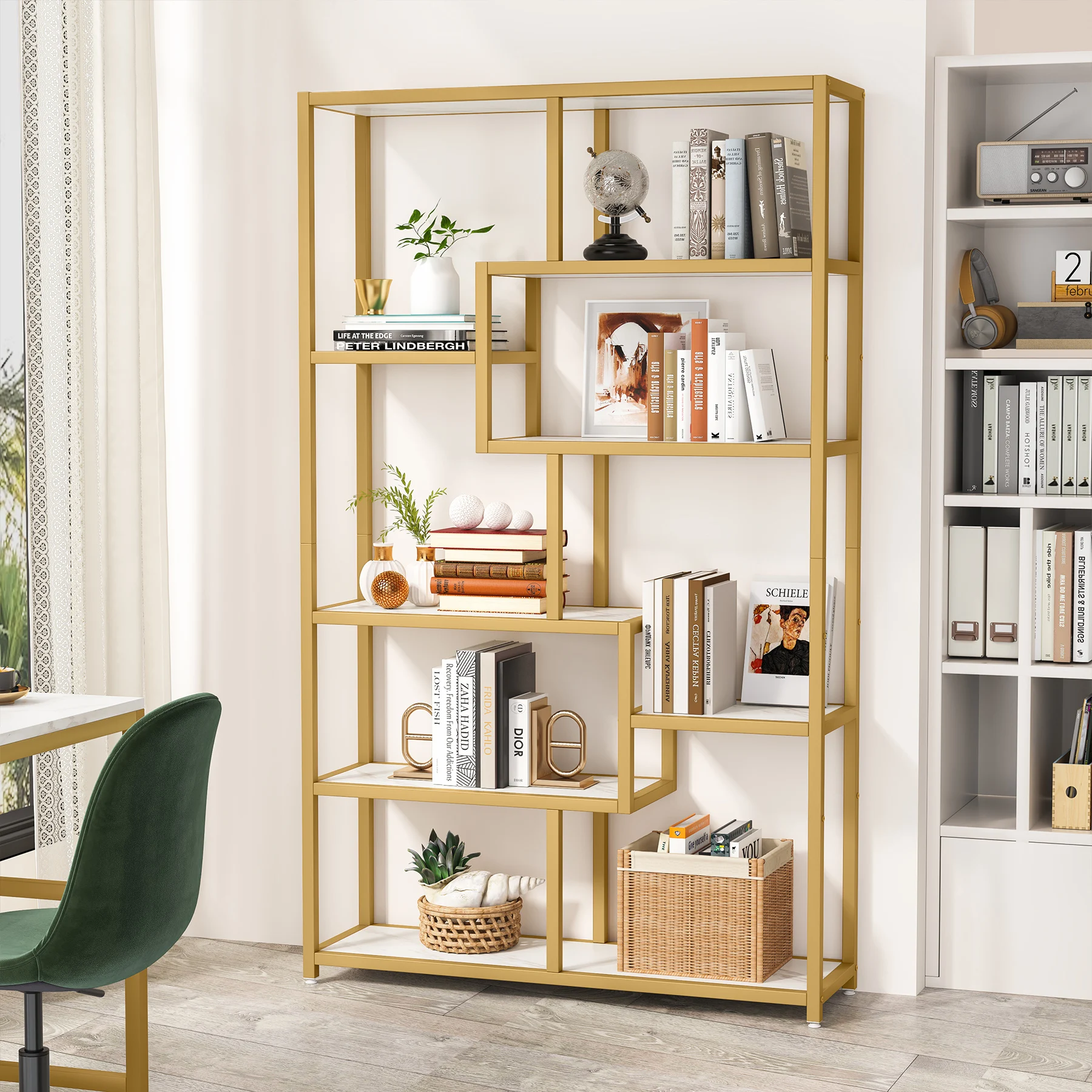 Tribesigns Bookshelf 5 Tier Etagere Bookcase, Modern Gold Book Shelf Organizer Display Rack with 8 Open Storage Shelf image 3