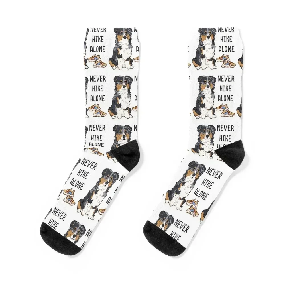 Luna Australian Shepherd Commission - NEVER HIKE ALONE Socks christmas gift Children's football funny gifts Woman Socks Men's