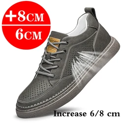 Men Sneakers Elevator Shoes Hidden Heels Hollow Breathable Heightening Shoes For Man 6CM 8CM Increase Casual Sports Height Shoes