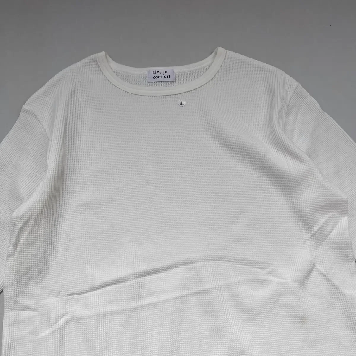 Długi T-shirt z czystej bawełny, okrągły dekolt, wkładany przez głowę, na wiosnę i jesień, casualowy, z rozcięciem, okrągły dół, wzór wafelkowy, wygodny damski top.