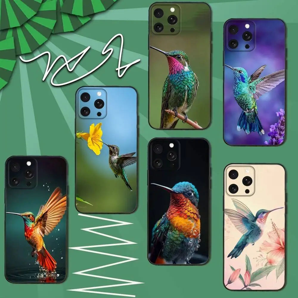 

Hummingbird Phone Case For iPhone 16e,16,15,14,13,12,11,Pro,X,XS,Max,XR,Plus,Mini Soft Black Cover