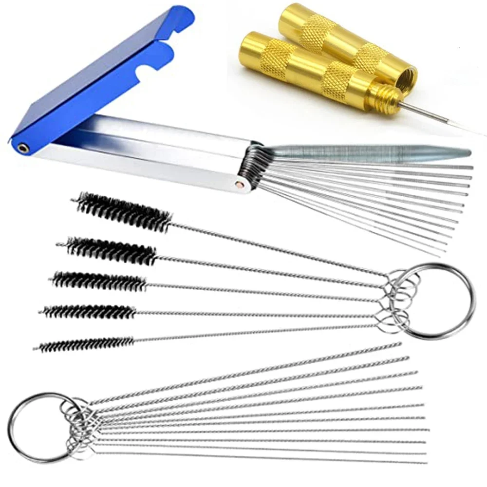 Kit de limpieza de boquillas para pistola pulverizadora de aerógrafo, agujas de limpieza, herramienta de reparación de cepillos para carburador,