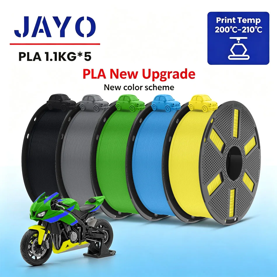JAYO PLA 3D-Druck-Filament 1,75 mm, 5 Rollen PLA-Kunststoff für 3D-Drucker, 1,1 kg/Rolle, 3D-Druckmaterial, gemischte Farben, kostenloser Versand.