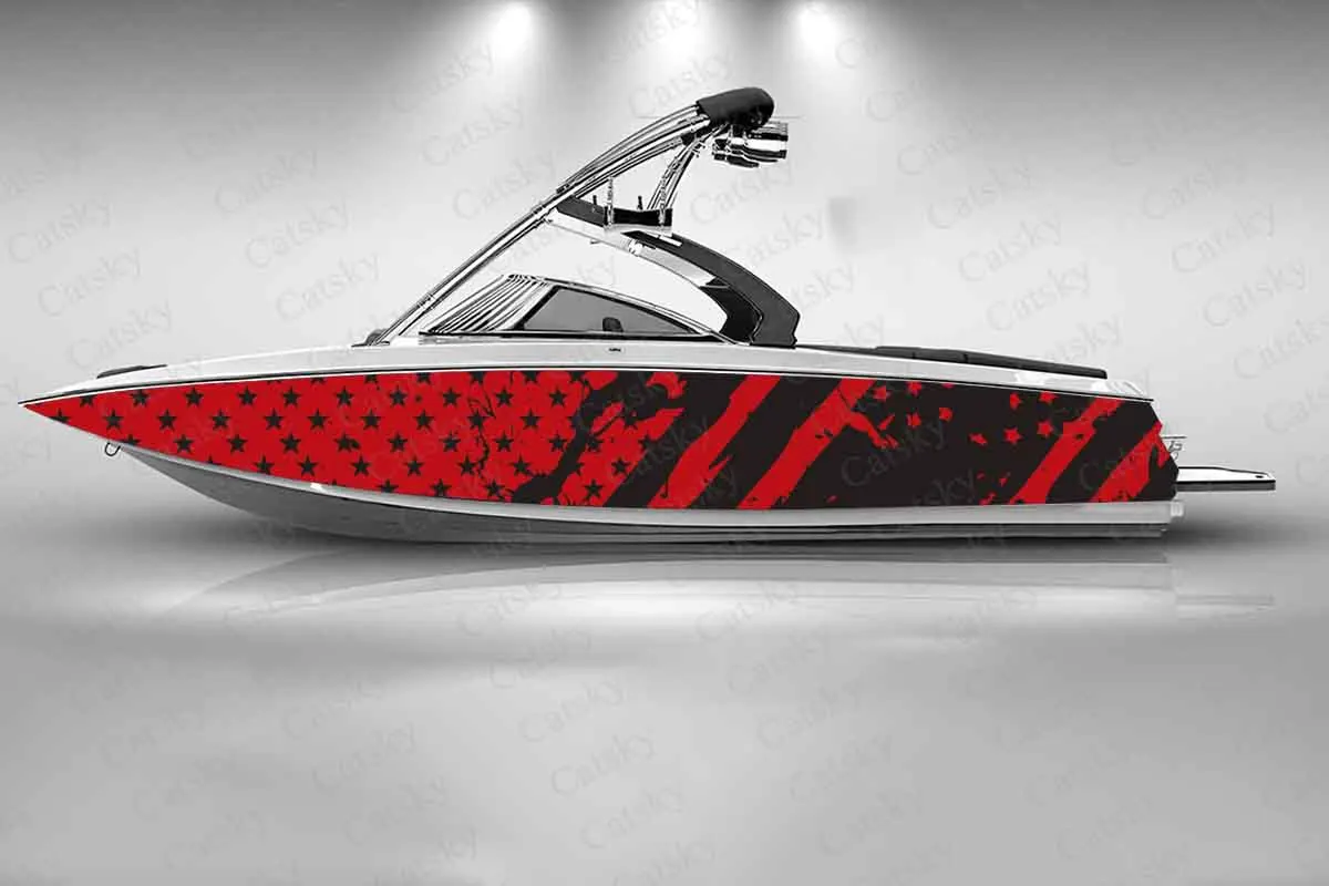 American Flag Stripe Star Print Boat Fashion Sticker Packaging Fish Vessels Waterproof Custom Ship Wrap Vinyl Decal Decoration