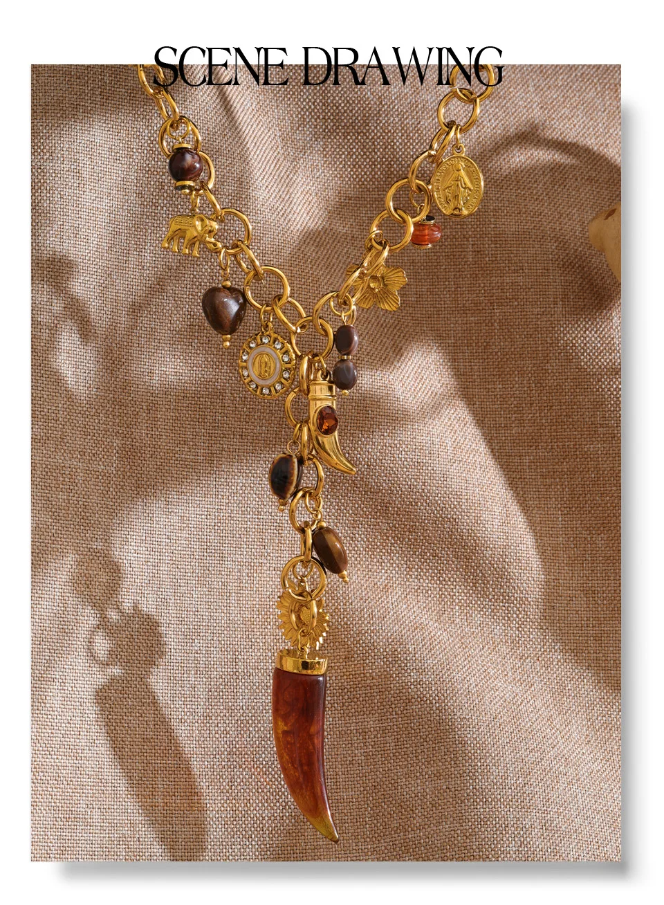 Yhpup Neues Design Edelstahl Acryl Blume Horn Charms Anhänger Statement Halskette 18K Gold PVD vergoldet Ästhetischer Schmuck – Detail 8