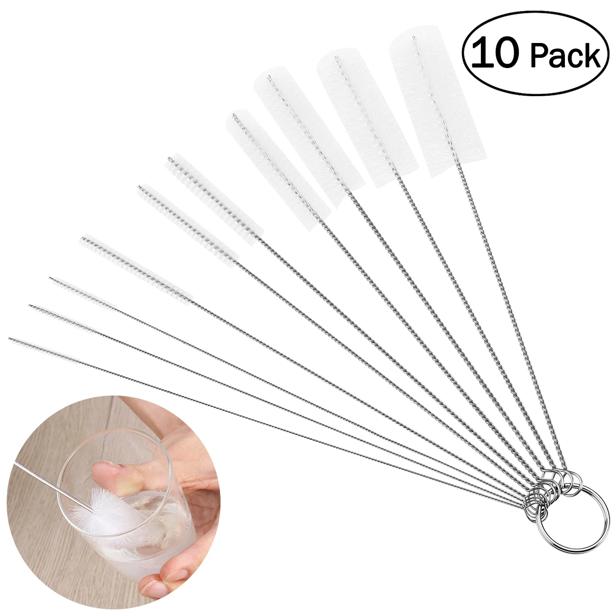 OUNONA 10pcs Nylon Tube Brushes Pipe Cleaning High Quality  Brush For Drinking Straws Glasses Keyboards Jewelry Cleaning