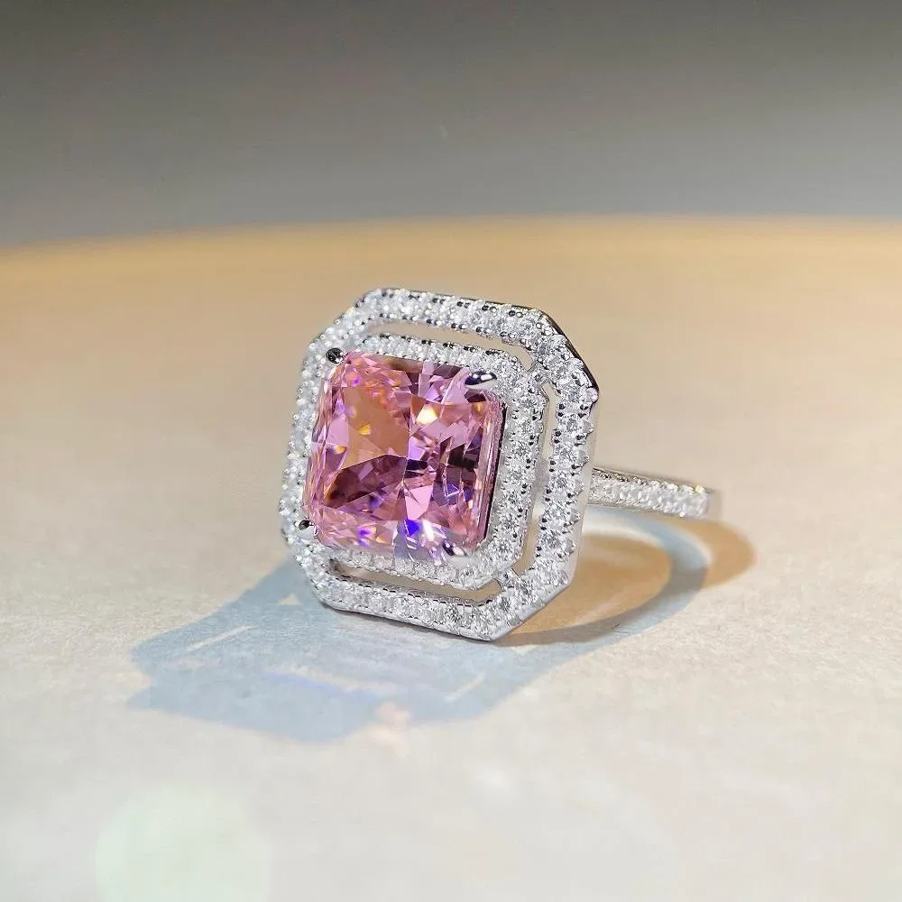 PT950 Platinum Powder Diamond Ring - Women's European Fashion Cross-border High-end Zirconium Ring