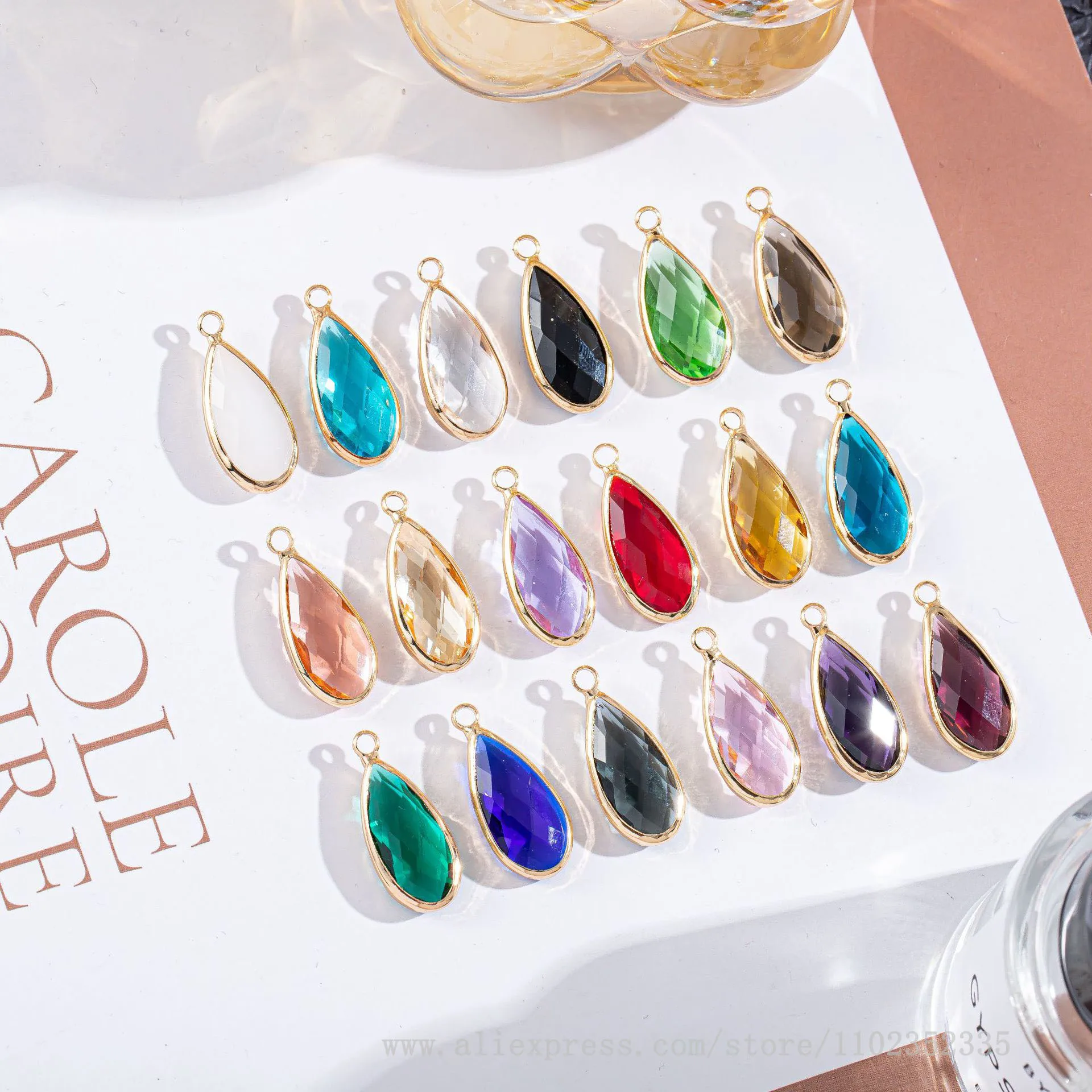 

50pcs/ Bag Hot selling copper gold-plated colored crystal diamond water drop pendant DIY accessory earrings necklace material