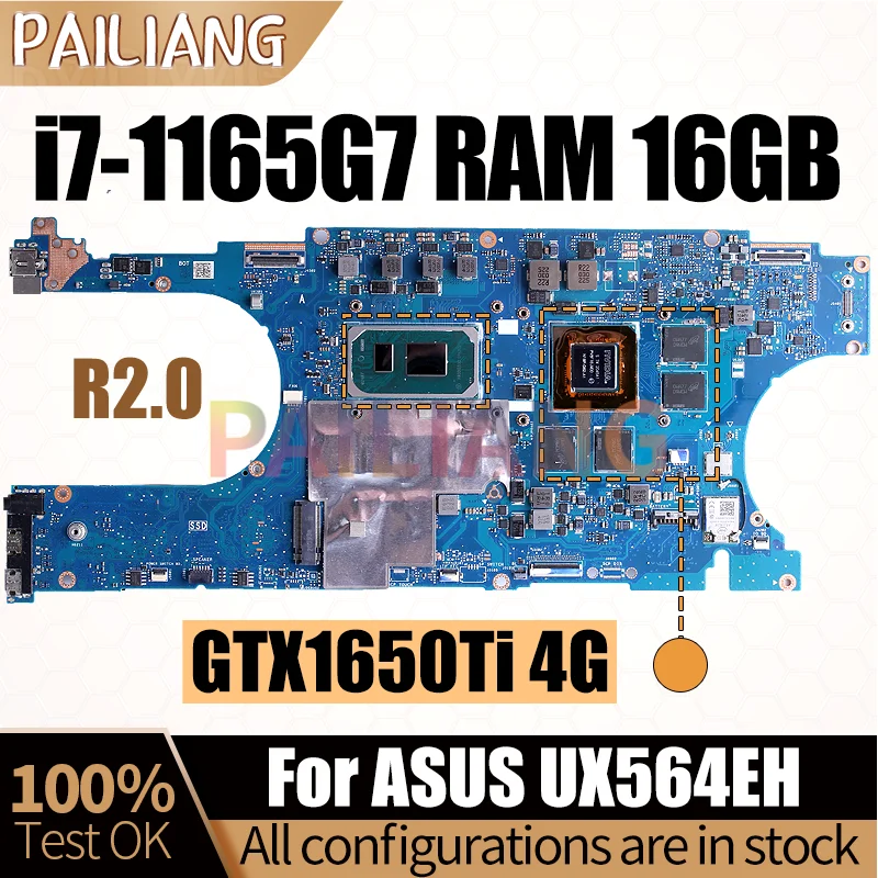 For ASUS UX564EH Notebook Mainboard R2.0 i7-1165G7 GTX1650Ti RAM 16GB Laptop Motherboard Full Tested