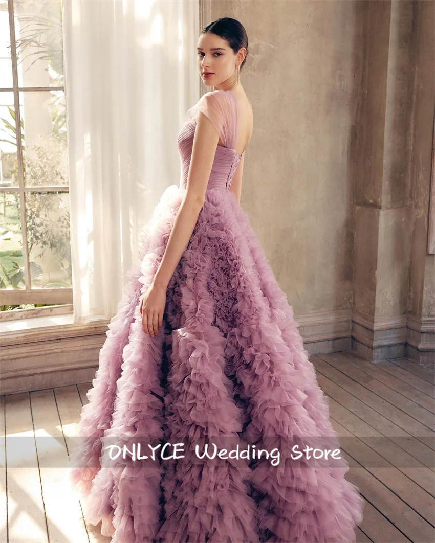 럭셔리 더스트 핑크 볼 가운 이브닝 드레스 2025 졸업 파티 드레스 푹신한 프릴 생일 파티 가운 맞춤형 맞춤형