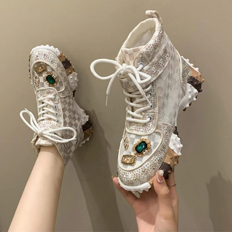 

Summer Angel Shoes Heavy diamond vintage green cream Daddy shoes high tops platform elevators letter casual shoes sandalias N1