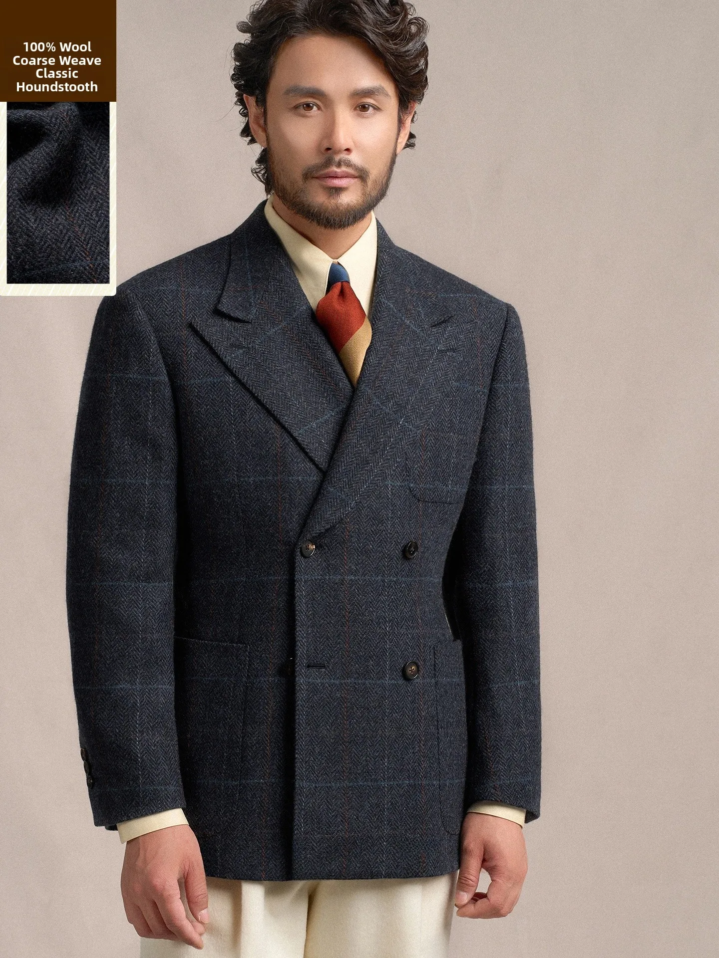 

Cultum Vintage Thiened Double Breasted Plaid Woolen Men's Suit Busin Casual Stand Fit Long Sve Winter Coat