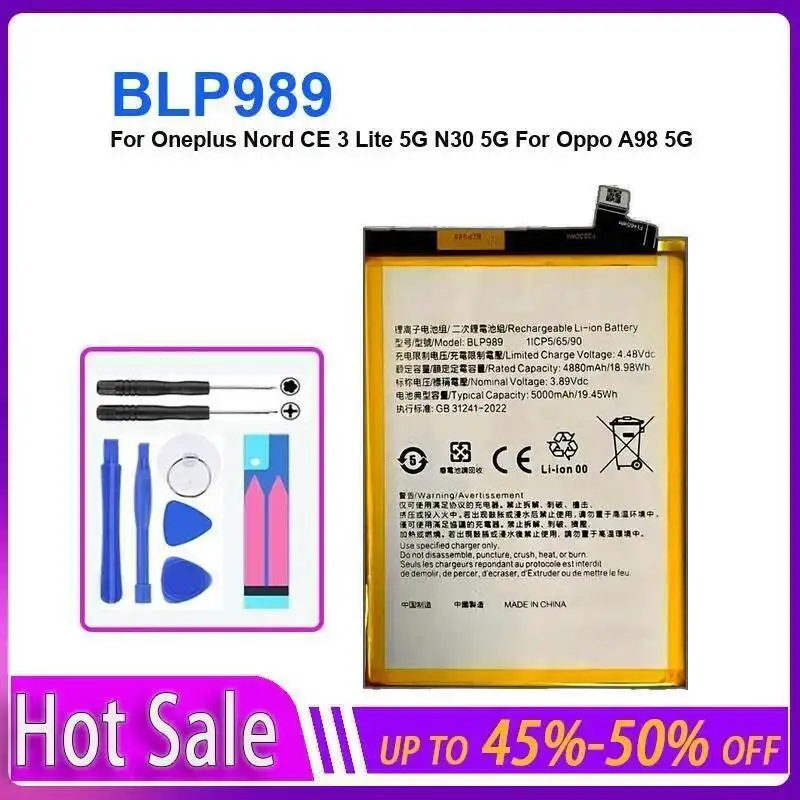 Mobile Phone Battery BLP989 5000Mah Premium Replacement For Oneplus Nord CE 3 Lite 5G N30 Oppo A98 Long Lasting