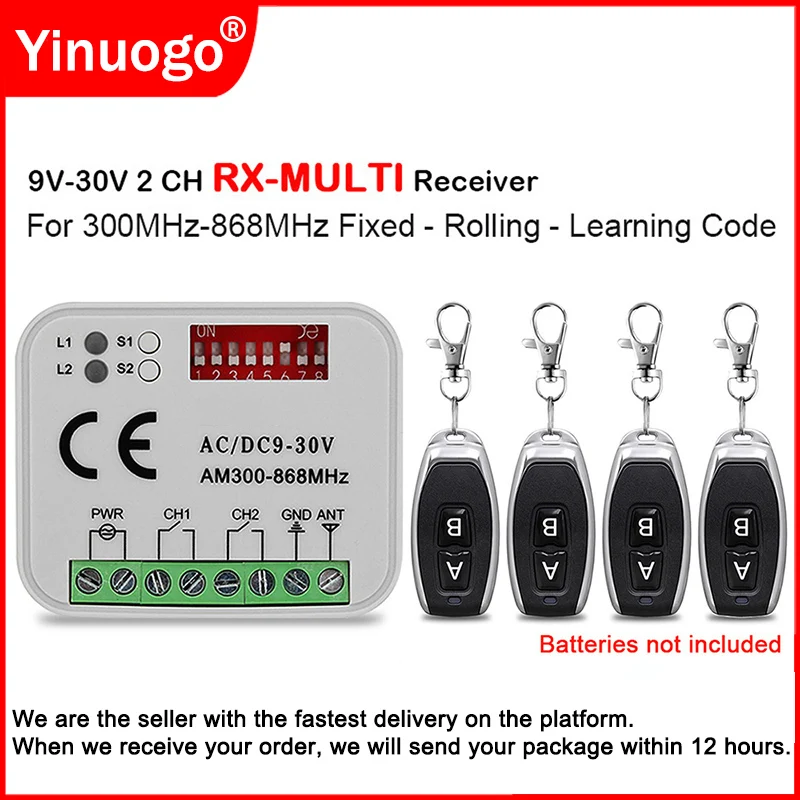 Universal RX-MULTI Receiver 300-868MHz Garage Door Remote Control Receiver RX MULTI AC/DC9-30V 433.92MHz Garage Door Controller