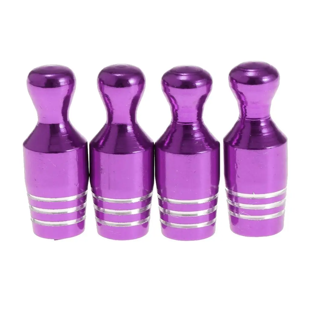 4 Pcs Car Bicycle Motorcycle Purple Bowling Type Tyre Tire Wheel Stem Air Cap