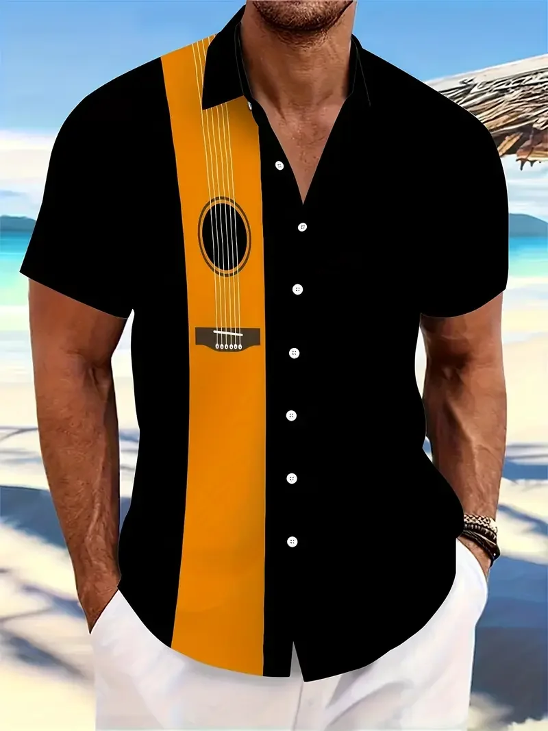 الصيف هاواي الموسيقى Notatio طباعة الرجال مضحك قصيرة الأكمام المرأة البلوزات قمصان الشاطئ التلبيب زر عادية قميص الرجال الملابس