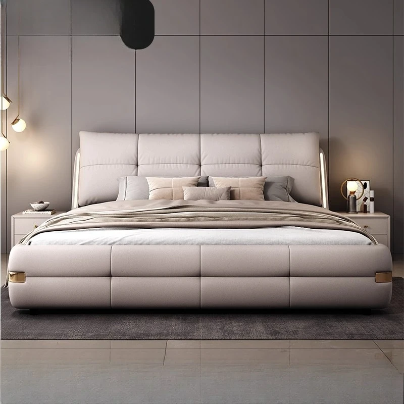 Light luxury genuine leather bed, master bed, 1.8-meter double bed
